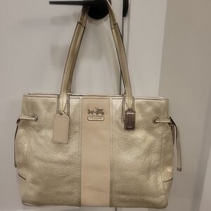 Coach Large Gold And Cream Leather Handbag